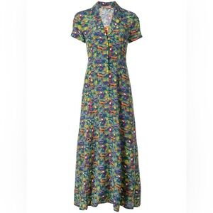 Lhd Silk Monkey Print Shirtdress Colorful Size 4 Maxi Dress